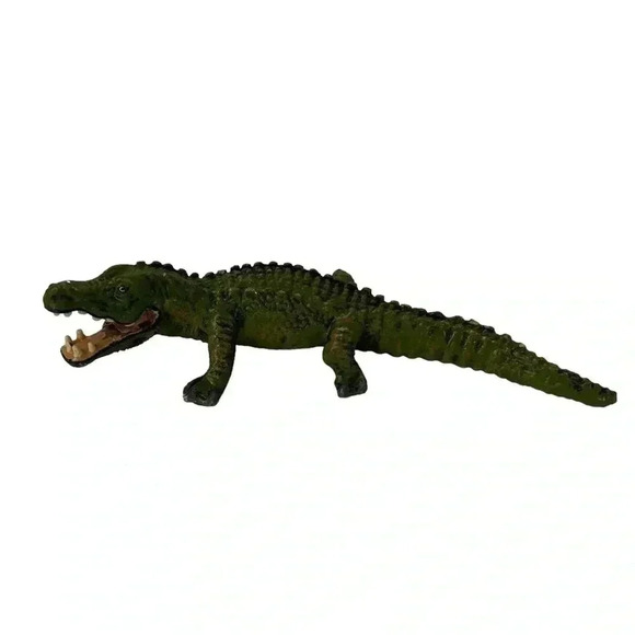 VINTAGE ITALIAN 1970s? CLAY SMILING CROCODILE FIGURINE GREEN HAND-PAINTED - Picture 1 of 5